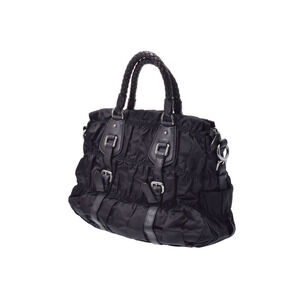 Prada nylon strap handbag Gathered black Gaufre